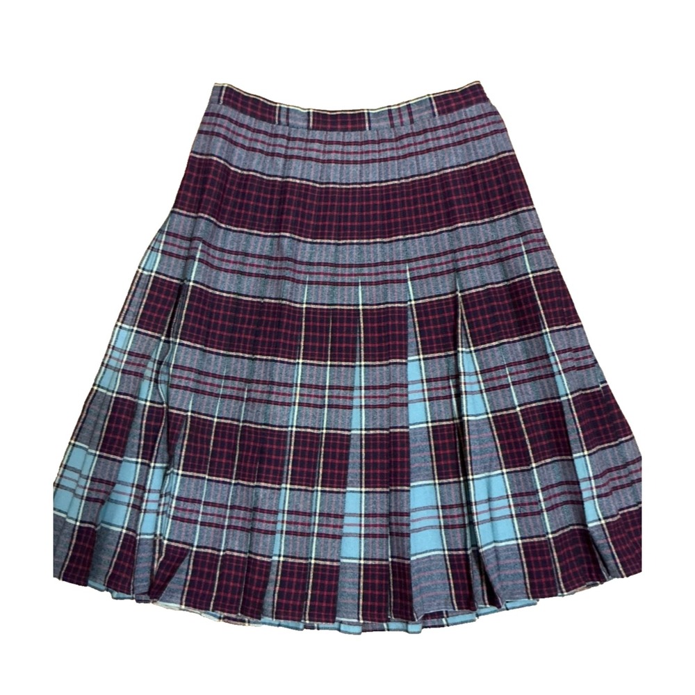 Wool Plaid Pleated Vintage Skirt Talon Zipper Reversible Mid Century 1940s 1950s